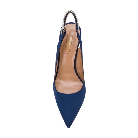 New ๐ Aquazzura Blue Portrait Of A Lady Embellished Slingback Pumps 40 - Picture 15 of 15